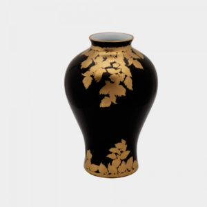 "Golden Leaf Small Black Vase"