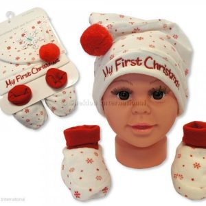 Baby Hat and Booties Gift Set - My First Christmas - Cream