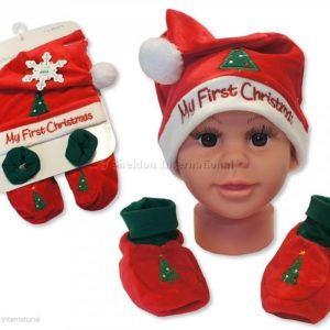 Baby Hat and Booties Gift Set - My First Christmas - Red