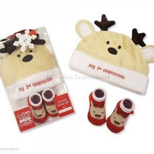 Baby Hat and Socks Christmas Gift Set - Reindeer