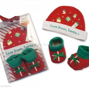 Baby Hat and Booties Cotton Gift Set - Love from Santa Baby Hat and Booties Cotton Gift Set - Love from Santa