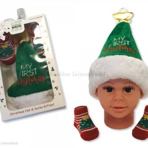 Baby Boys Hat and Socks Gift Set - My First Christmas