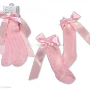 Baby Knee Length Socks with Bow - Pink