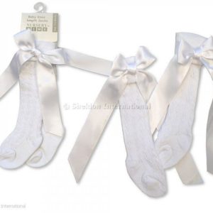 Baby Knee Length Socks with Bow - White