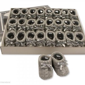 Knitted Baby Booties with Bow- Grey Knitted Baby Booties with Bow- Grey