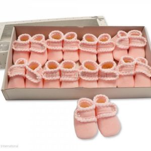 Baby Booties with Button Closure - Pink