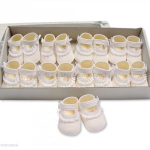 Baby Girls Booties with Ruffles - White Baby Girls Booties with Ruffles - White
