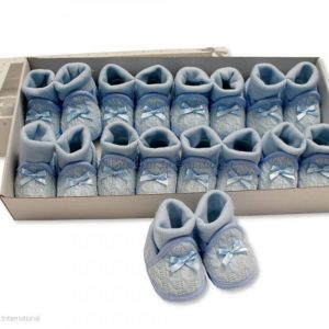 Knitted Baby Booties with Socks and Bow - Sky Knitted Baby Booties with Socks and Bow - Sky