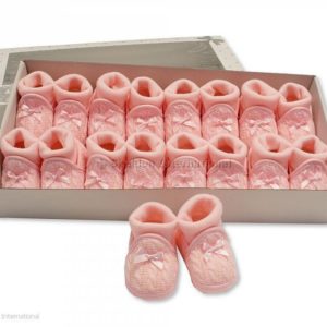 Knitted Baby Booties with Socks and Bow - Pink Knitted Baby Booties with Socks and Bow - Pink