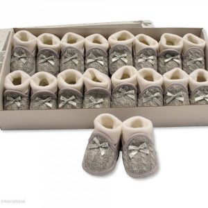 Knitted Baby Booties with Socks and Bow - Grey Knitted Baby Booties with Socks and Bow - Grey