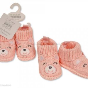 Knitted Baby Girls Booties with Face Decoration Knitted Baby Girls Booties with Face Decoration