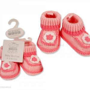 Knitted Baby Girls Booties - Flower Knitted Baby Girls Booties - Flower