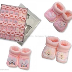 Baby Booties with Embroidery/ Applique - Pink