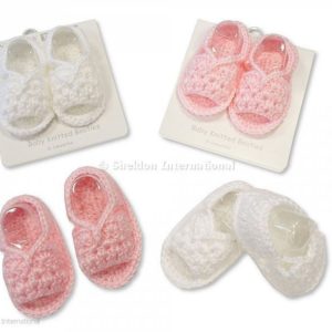 Knitted Baby Booties - Pink and White Knitted Baby Booties - Pink and White