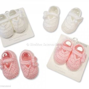 Knitted Baby Booties - Pink and White Knitted Baby Booties - Pink and White