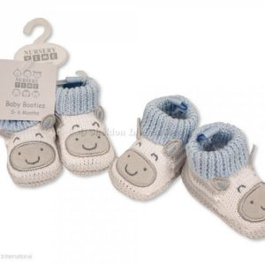 Knitted Baby Boys Booties with Face Decoration Knitted Baby Boys Booties with Face Decoration