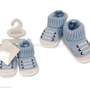 Knitted Baby Boys Booties with Laces Decoration Knitted Baby Boys Booties with Laces Decoration