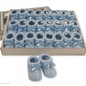 Knitted Baby Booties with Bow- Sky Blue Knitted Baby Booties with Bow- Sky Blue