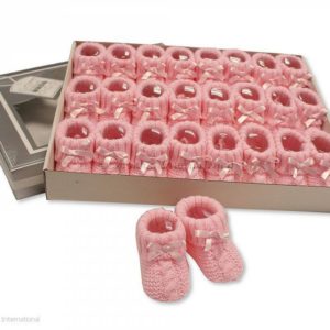 Knitted Baby Booties with Bow- Pink Knitted Baby Booties with Bow- Pink