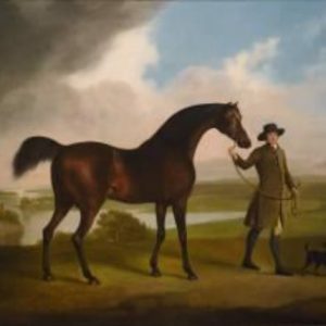 The Rt. Hon. Lord grosvenor's bandy held by a groom, the river dee beyond