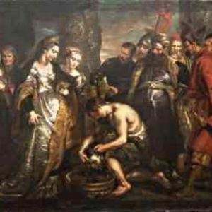 Tomyris, queen of the scythians, receiving the head of cyrus king of the persians